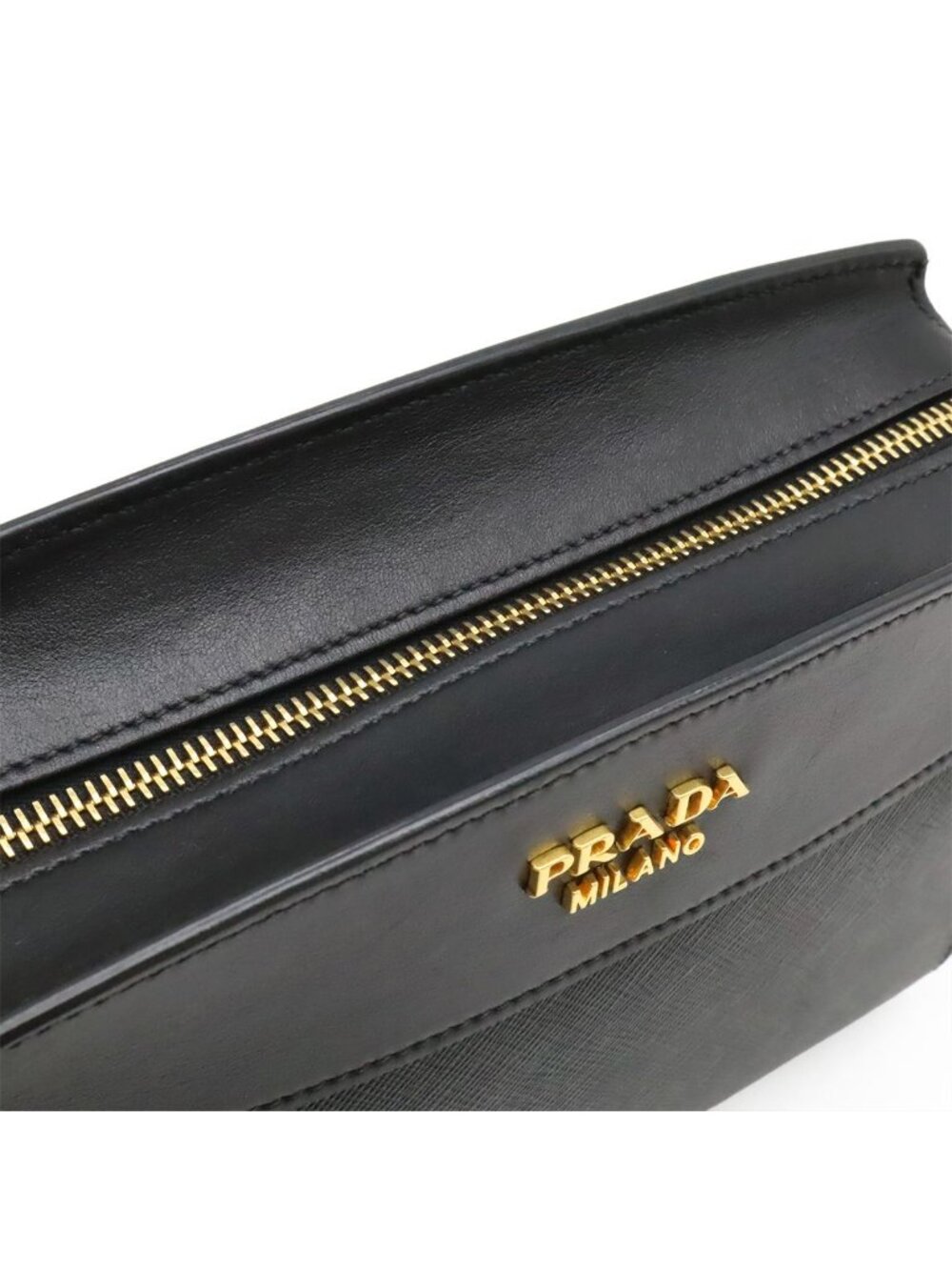Prada Esplanade Shoulder Bag Crossbody Saffiano Leather Nero Black Gold - Picture 6 of 9